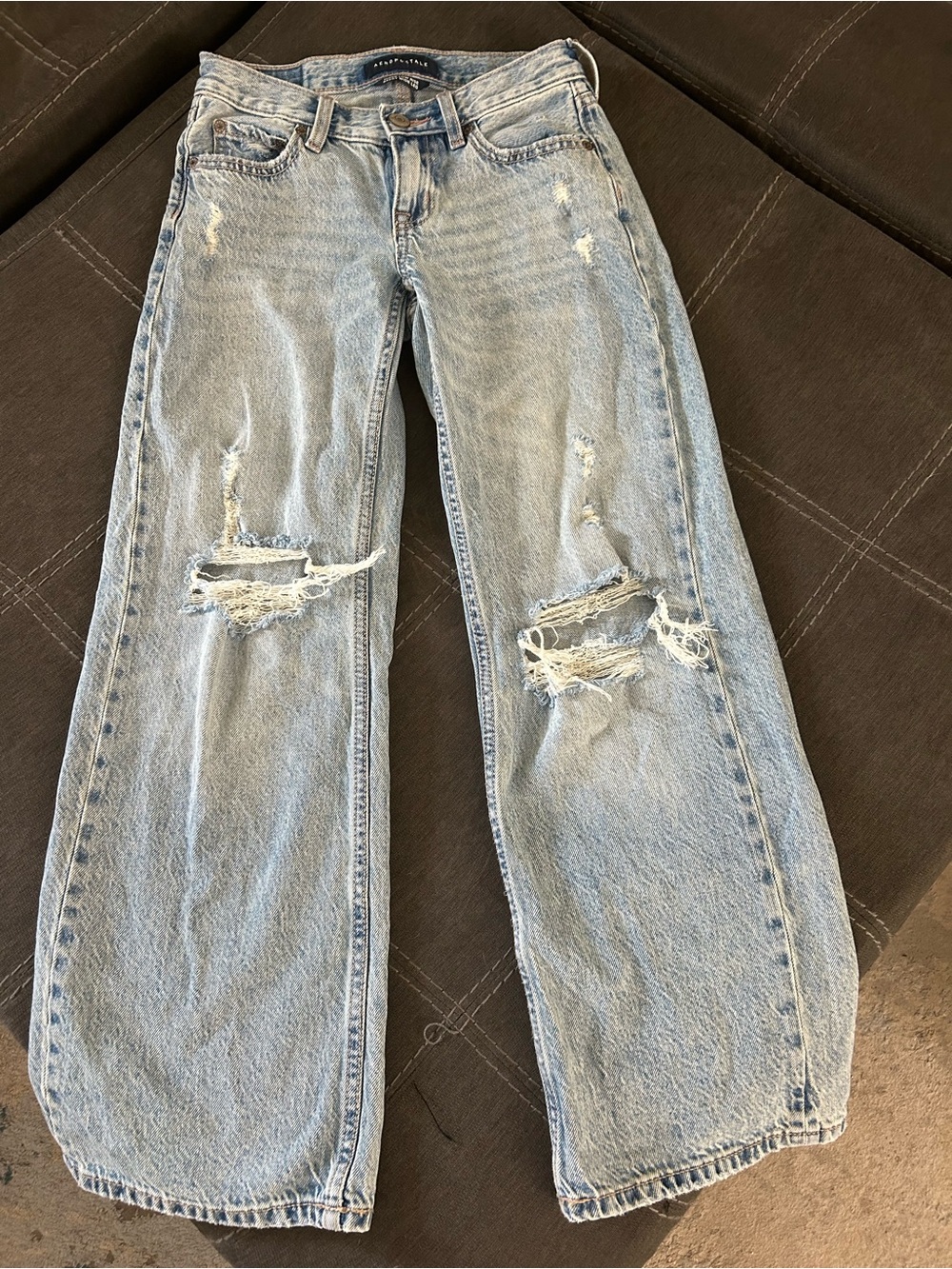 Aeropostale Light Blue Distressed Wide Leg Jeans